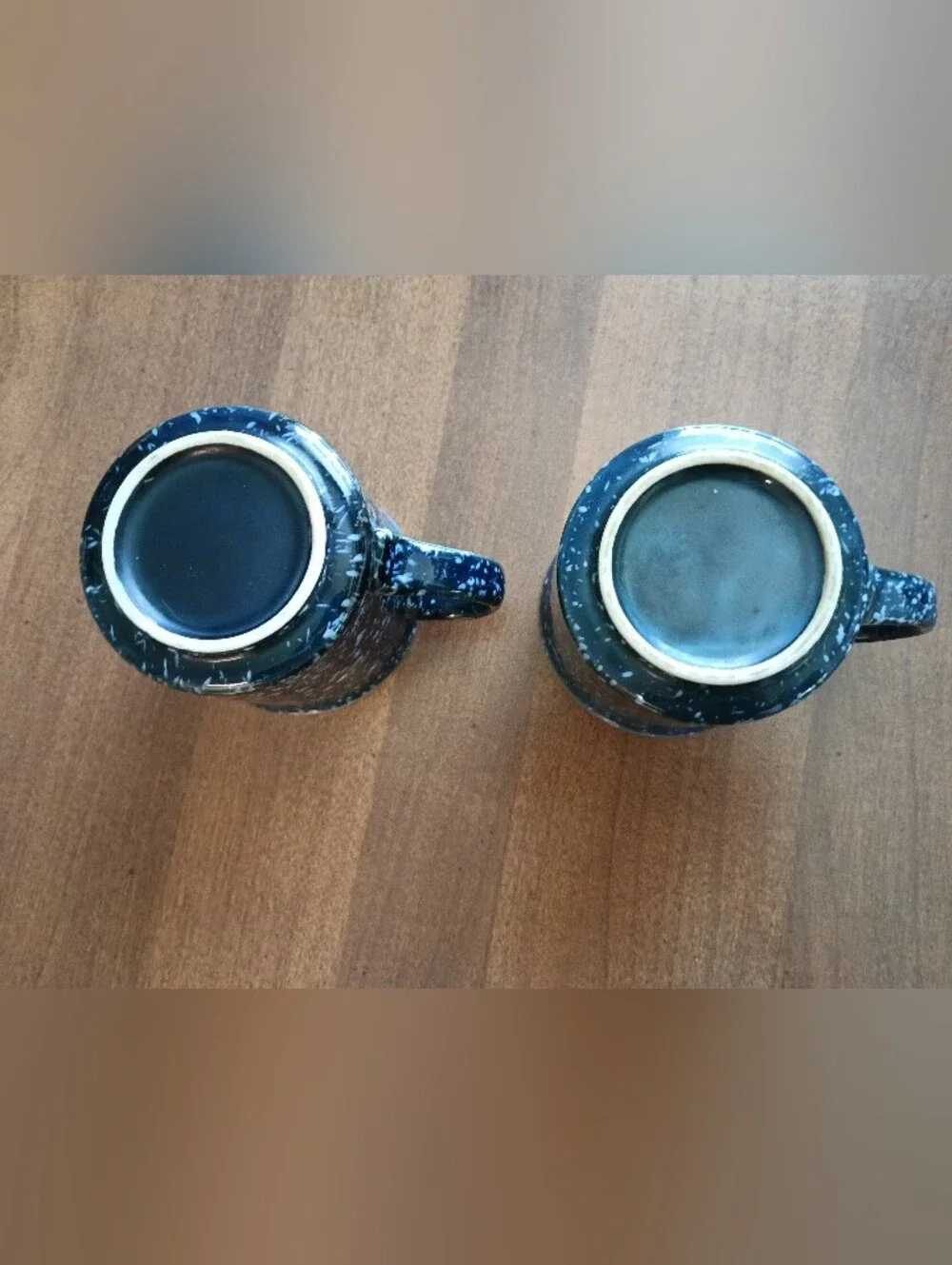 Vintage Set of Blue & White Speckled Glazed Ceramic Duck Coffee Cups